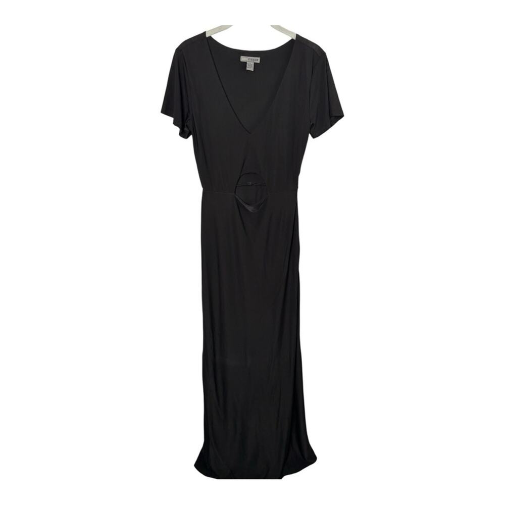 Love X Design Black Maxi Dress V Neck Front Cutout Short Sleeve Medium